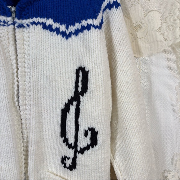 Vintage 70s Cowichan Blue and White Zip-Up Cardigan Music Dancer Size Medium - Picture 6 of 9